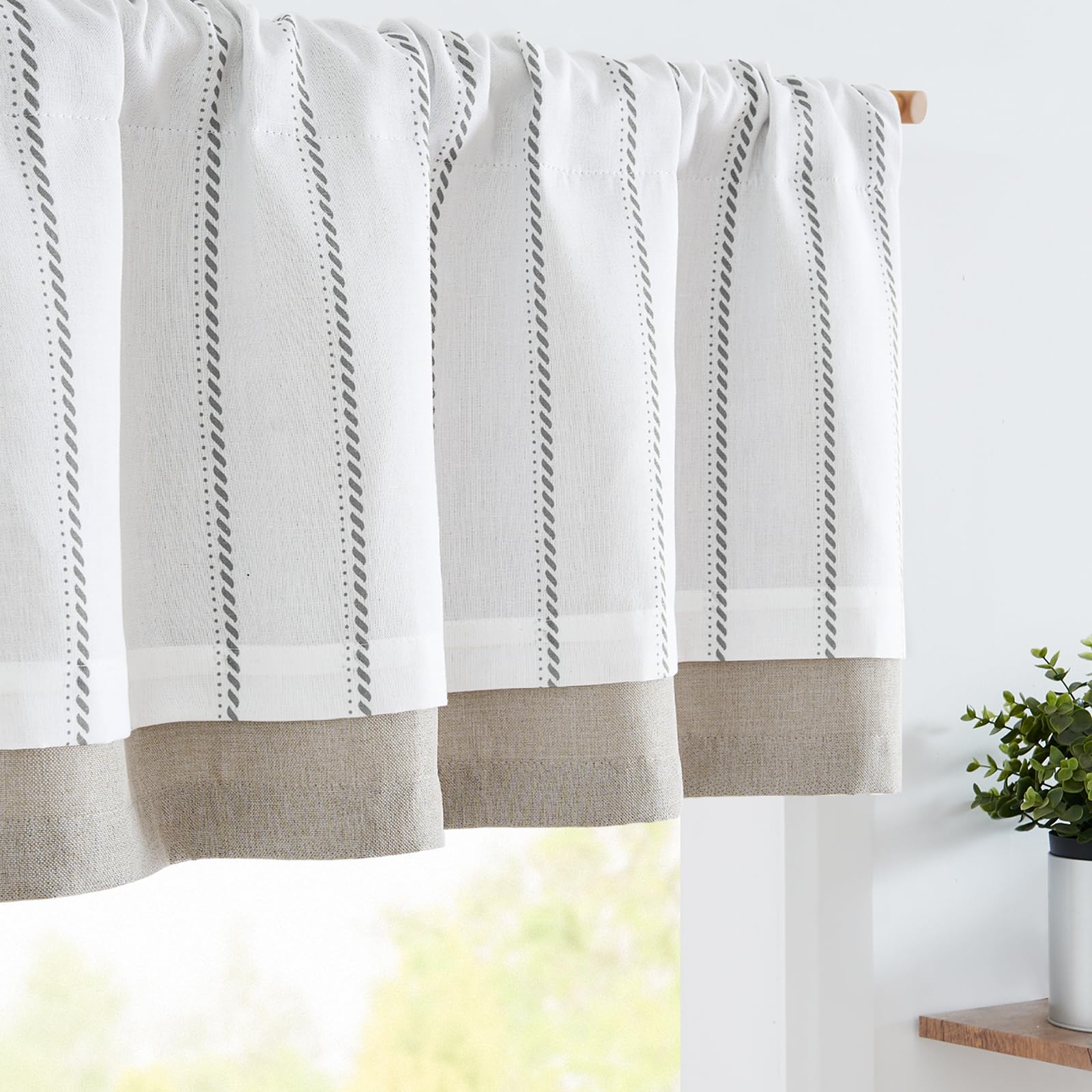 jinchan Nautical Valance Striped Linen Curtain 16 Inch Gray Farmhouse Room Darkening Kitchen Valance for Living Room Window Doub