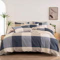 Plaid Duvet Cover King, 3 Pieces Reversible Cotton Plaid Bedding Set, Vintage Style Checkered Pattern King Duvet Cover Set Plaid