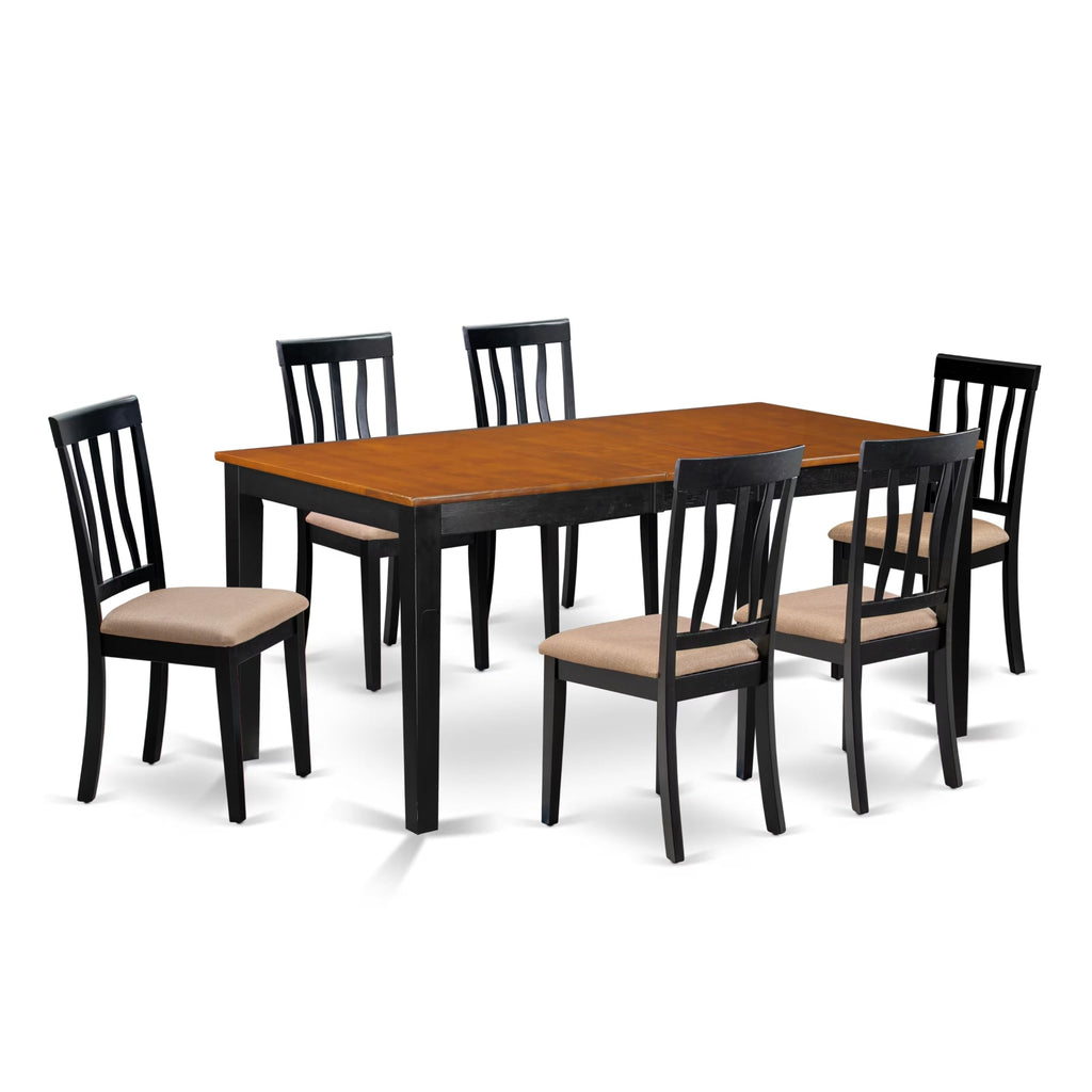 East West Furniture NIAN7-BCH-C 7 Piece Modern Dining Table Set Consist of a Rectangle Wooden Table with Butterfly Leaf and 6 Linen Fabric Upholstered Chairs, 36x66 Inch, Black & Cherry