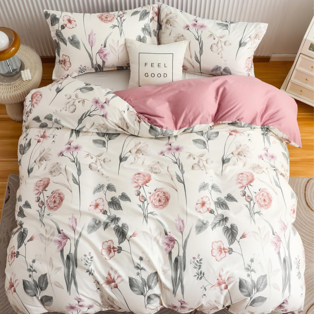 Oaite Duvet Cover Set Twin Size Floral Pattern 600 Thread Count Ultra Soft 100% Long Staple Cotton Duvet Cover Sets 3-Pc, Breath