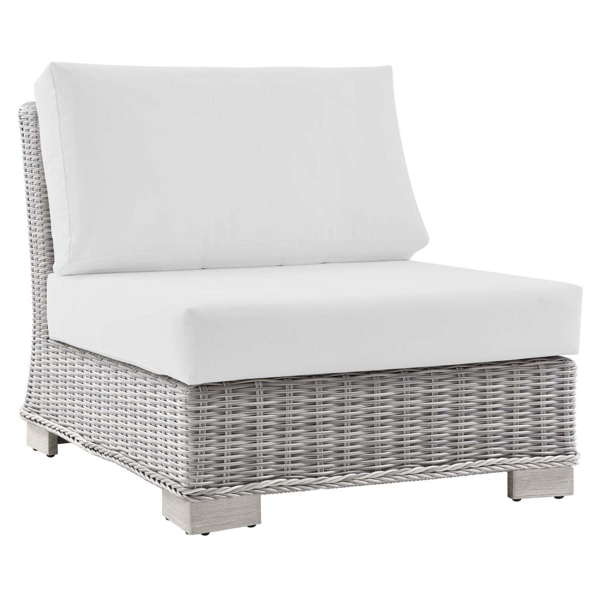 Conway Outdoor Patio Wicker Rattan Armless Chair in Light Gray White