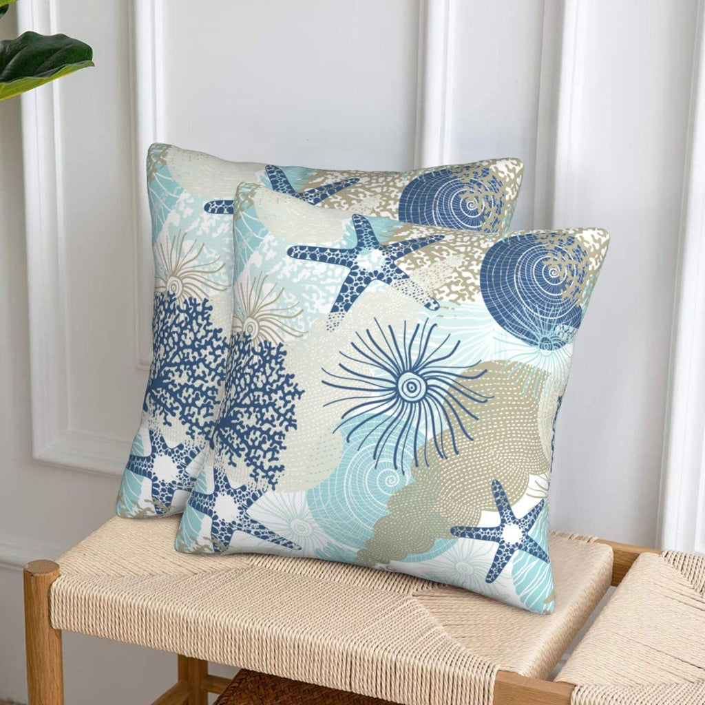 Beach Ocean Starfish Seashell Nautical Coastal Farmhouse Throw Pillow Covers 18X18 Pillow Case Soft Pillowcase Cushion Covers Se
