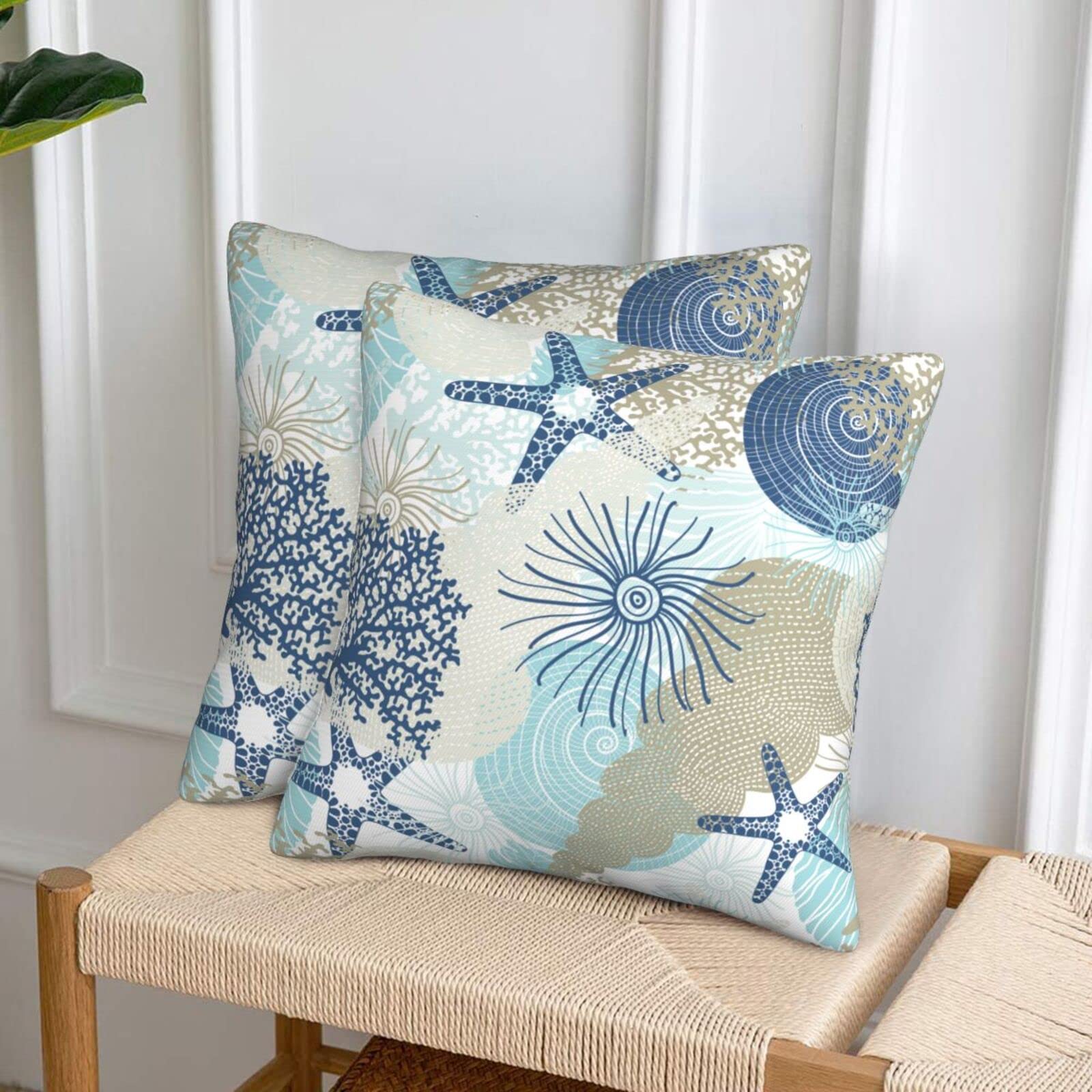 Beach Ocean Starfish Seashell Nautical Coastal Farmhouse Throw Pillow Covers 18X18 Pillow Case Soft Pillowcase Cushion Covers Se