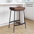 Nathan James 22202 Arlo Modern Backless Upholstered Kitchen Counter Bar Stool with Double-Layered Saddle Seat and Metal Base, Br