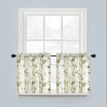 Vogol Tier Curtains 24 Inch Length, Green Leaf Botanical Embroidered Rod Pocket Curtains, Small Half Window Treatment For Kitche