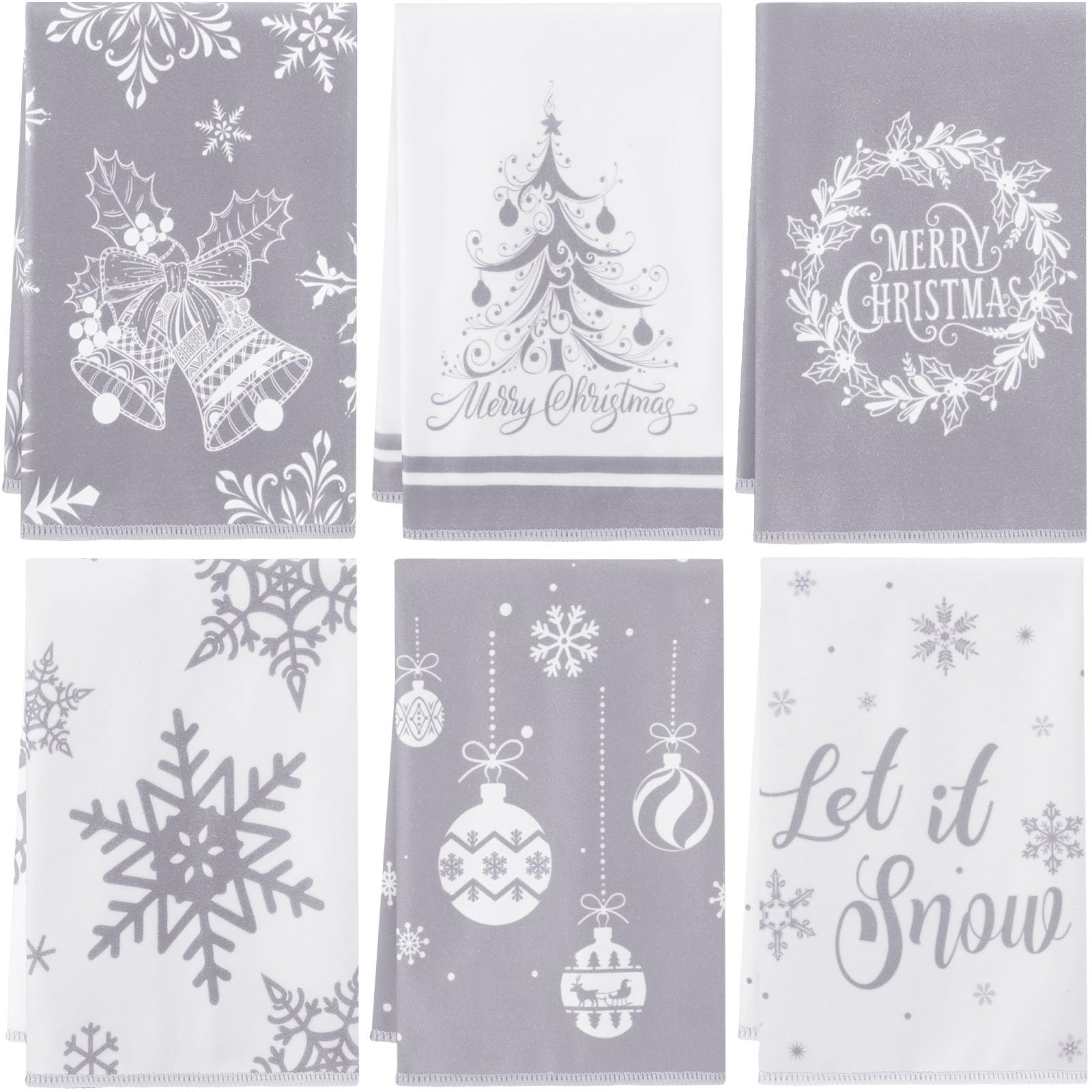 Tatuo 6 Pcs Christmas Kitchen Towels Snowflake Merry Christmas Tree Bell Dish Towels Winter Holiday Hand Towels Absorbent Dishcl