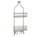 Zenna Home Hanging Over-the-Shower Caddy, Rust-Resistant Satin Nickel Steel - 2 Deep Baskets, Hooks for Razors and Poufs, Non-Sl