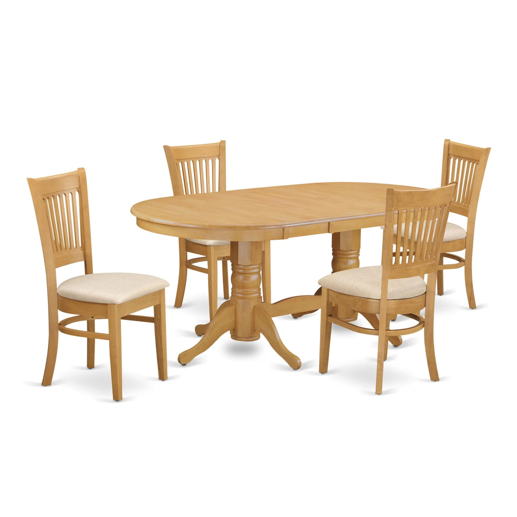 East West Furniture Vancouver 5 Piece Dinette Set for 4 Includes an Oval Table with Butterfly Leaf and 4 Linen Fabric Dining Room Chairs, 40x76 Inch, Oak
