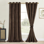 DWCN Dark Brown Blackout Velvet Curtains - 84 Inches Long Refresh Bundleable Heavy Duty Thermal Insulated Grommet Window Panels 