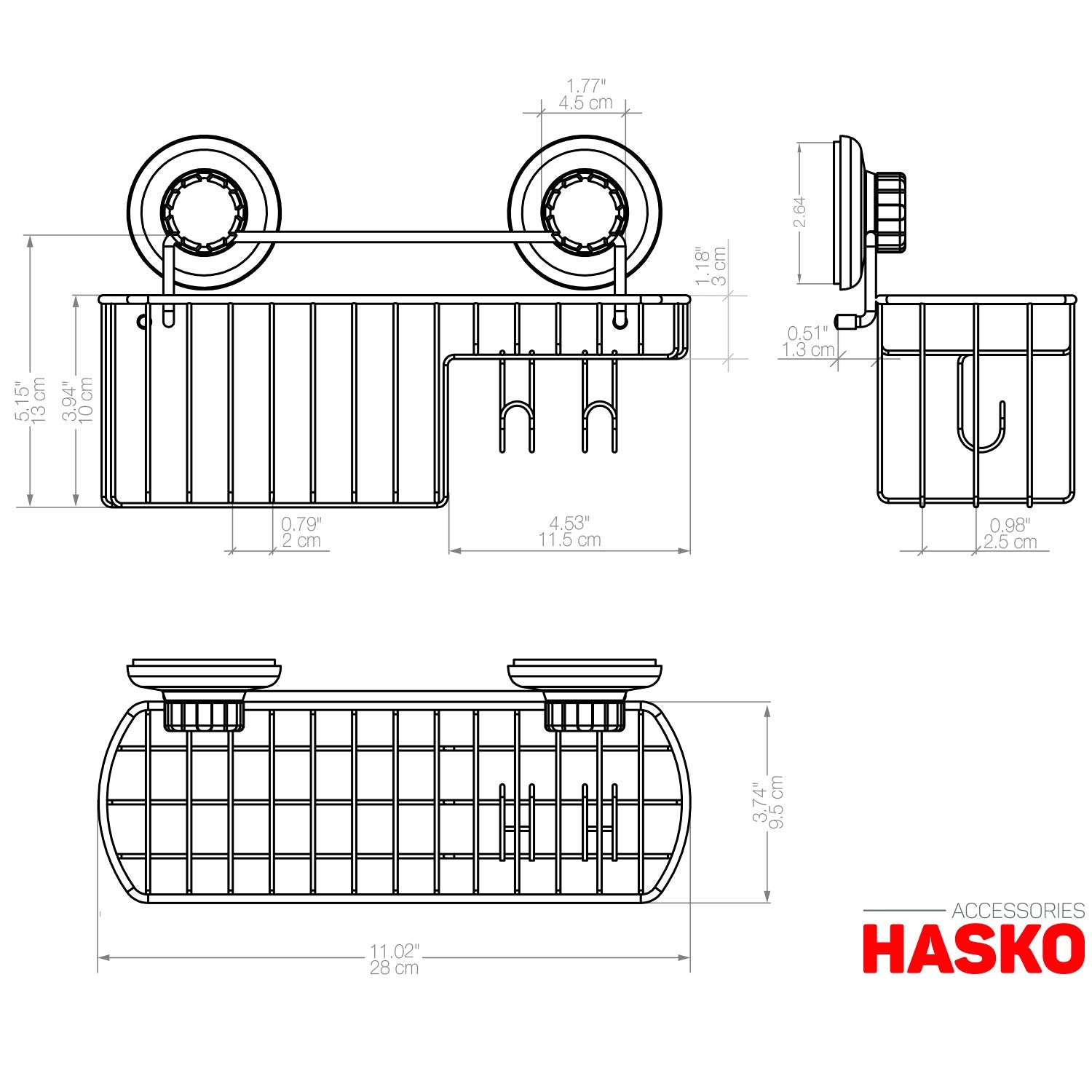 Hasko Accessories Shower Caddy Suction Cup - Wall Mounted Bathroom Shelf With Hooks - Suction Shower Basket - Shower Shelf For B