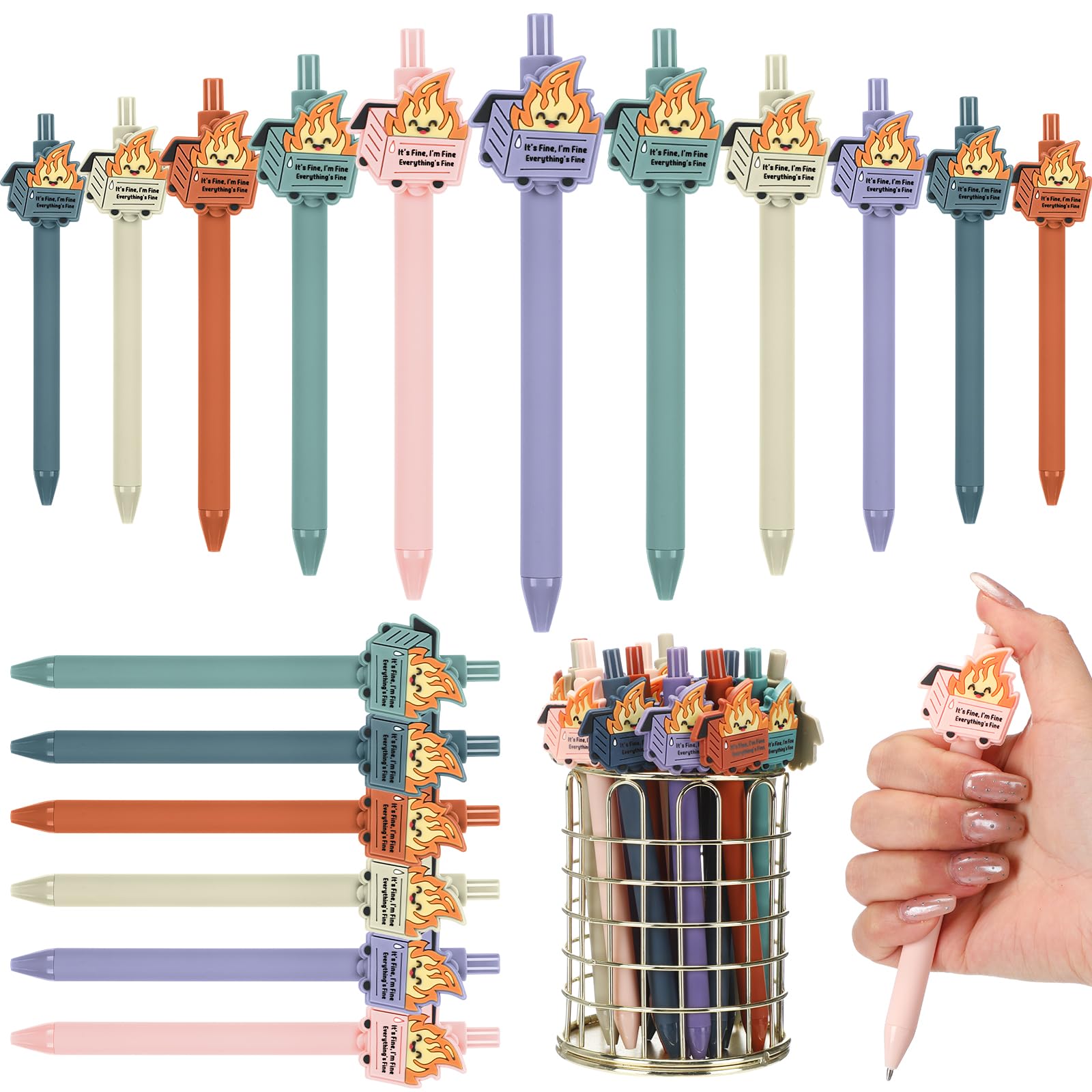 Sayglossy 12 Pcs Funny Office Valentines Gift For Coworker Dumpster Fire Gifts Funny Ballpoint Pens Emotional Support Appreciati