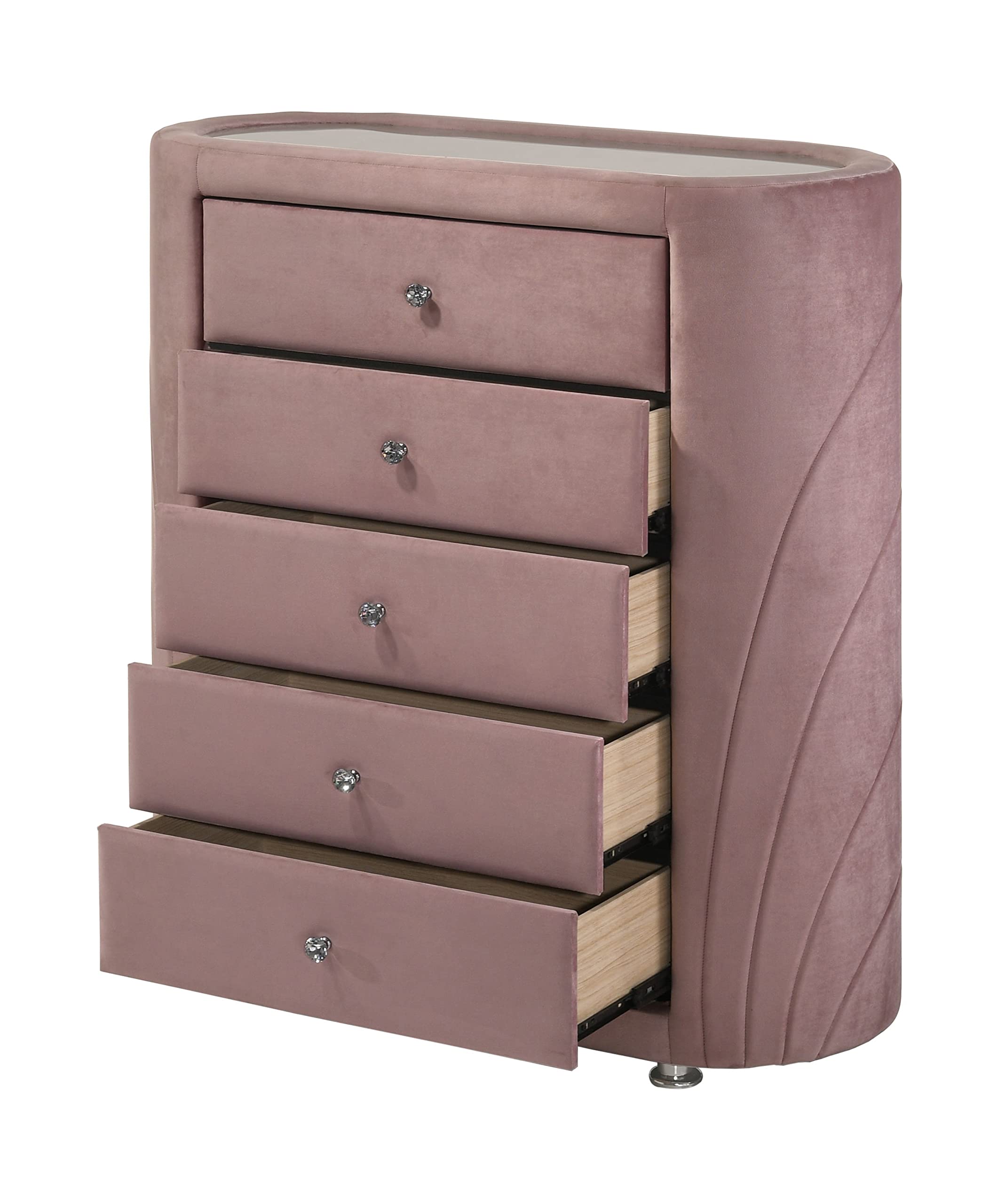 Acme Salonia 5 Drawers Velvet Upholstery Chest with Mirror Top in Pink