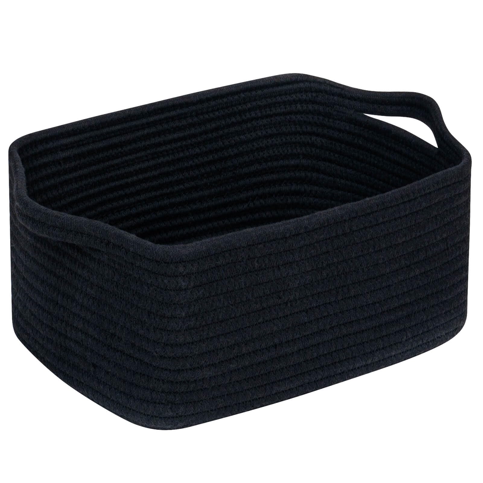 CubesLand Cube Storage Organizer Basket Bin, Rectangular Cotton Rope Basket, 14x10x7.08Inches, Black
