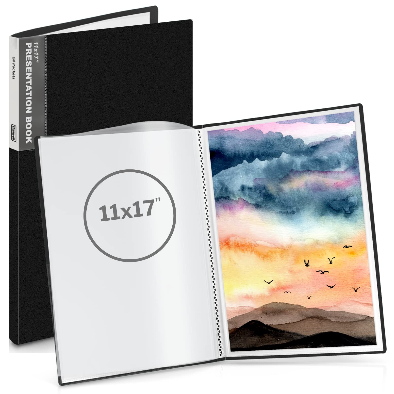 Dunwell 11X17 Portfolio Binder Folder (Black, Vertical) - Binder With Plastic Sleeves And Poly Cover, Portfolio Presentation Boo