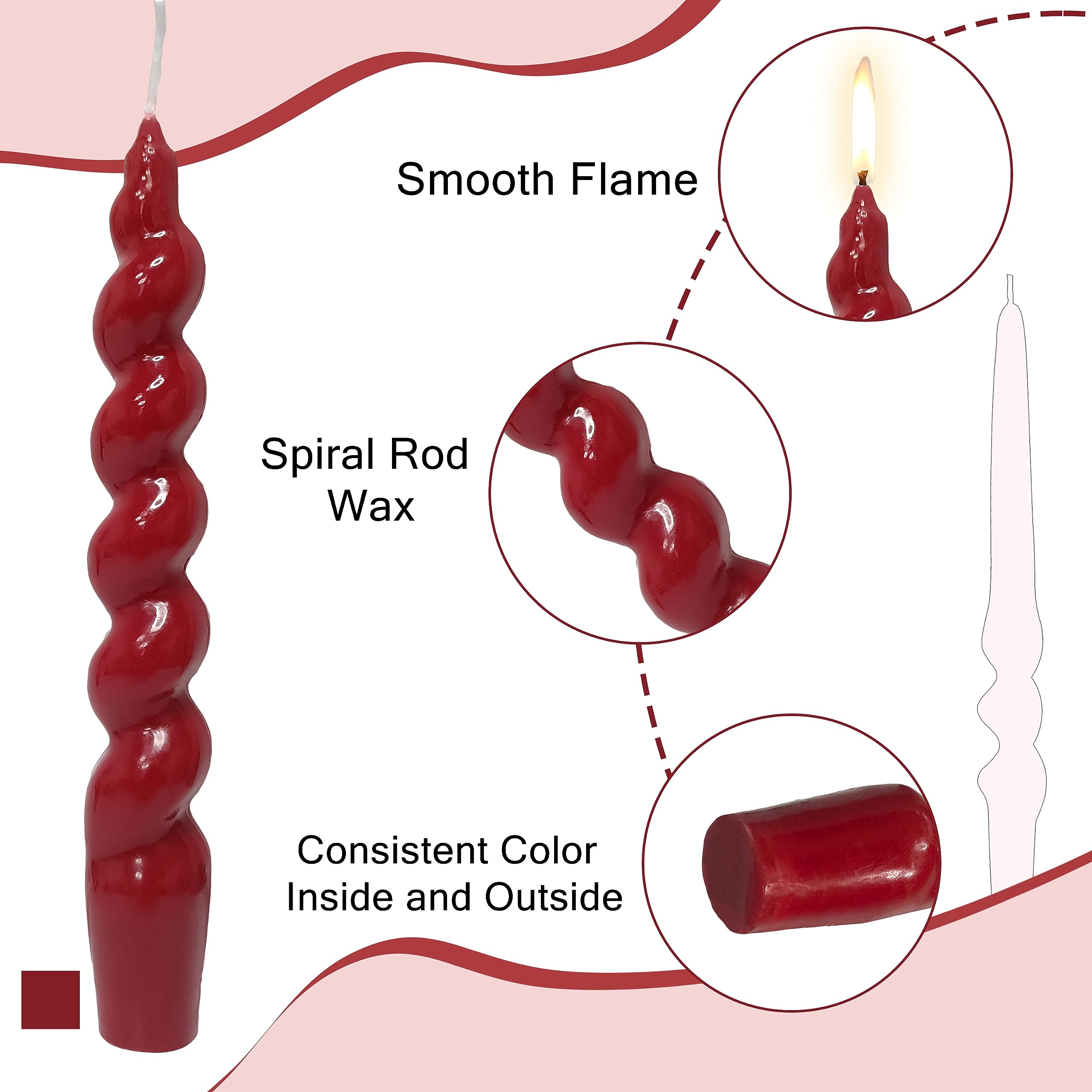 Red Spiral Taper Candlesticks Christmas Candles - 4 Pcs Twisted Tapered Candles Unscented For Halloween Wedding Home Decor, Rela