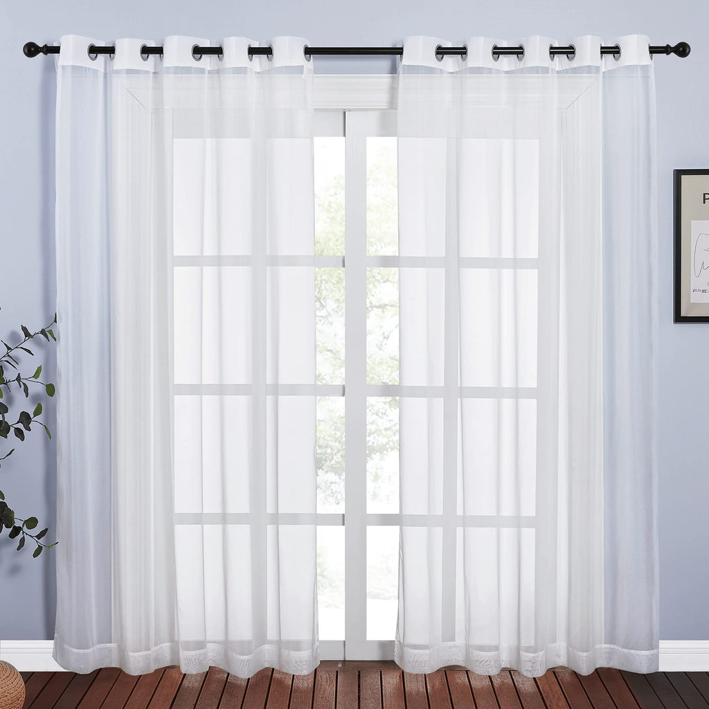 Nicetown Living Room Sheer Curtains 84 Inch Length, Grommet Top Voile Textured Hazy Sheer Draperies Privacy With Light Penetrati