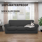 Easy-Going 100% Dual Waterproof 4 Pieces Oversized Cover Stretch Soft Couch Cover For Dogs, Sofa Slipcover For 3 Separate Cushion Couch Leakproof Furniture Protector For Kids, Pets Dark Gray