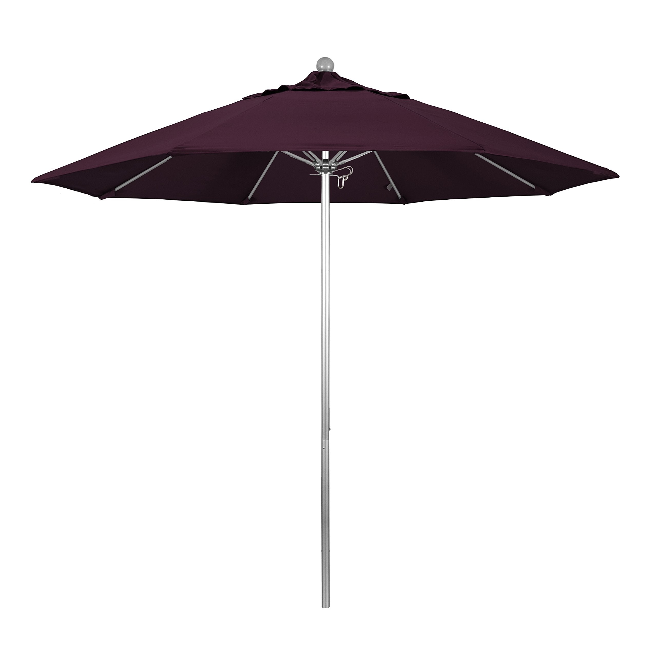 California Umbrella 9' Round Aluminum/Fiberglass Umbrella, Push Open, Silver Pole, Pacifica Purple Fabric