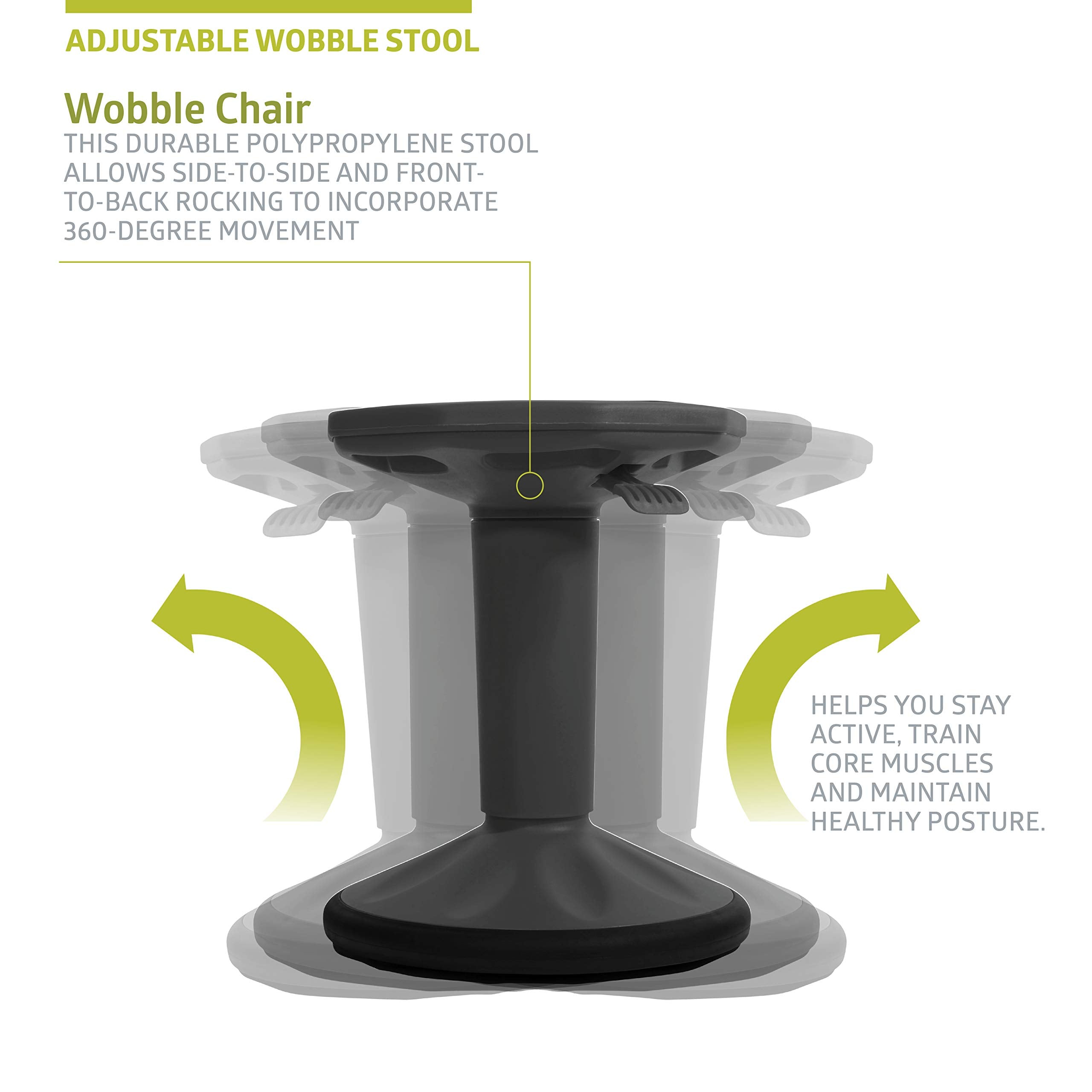 Pearington Sitfree Height Adjustable Wobble Stool, Active Flexible Seating Chair For Kids And Adults - School And Office, Black