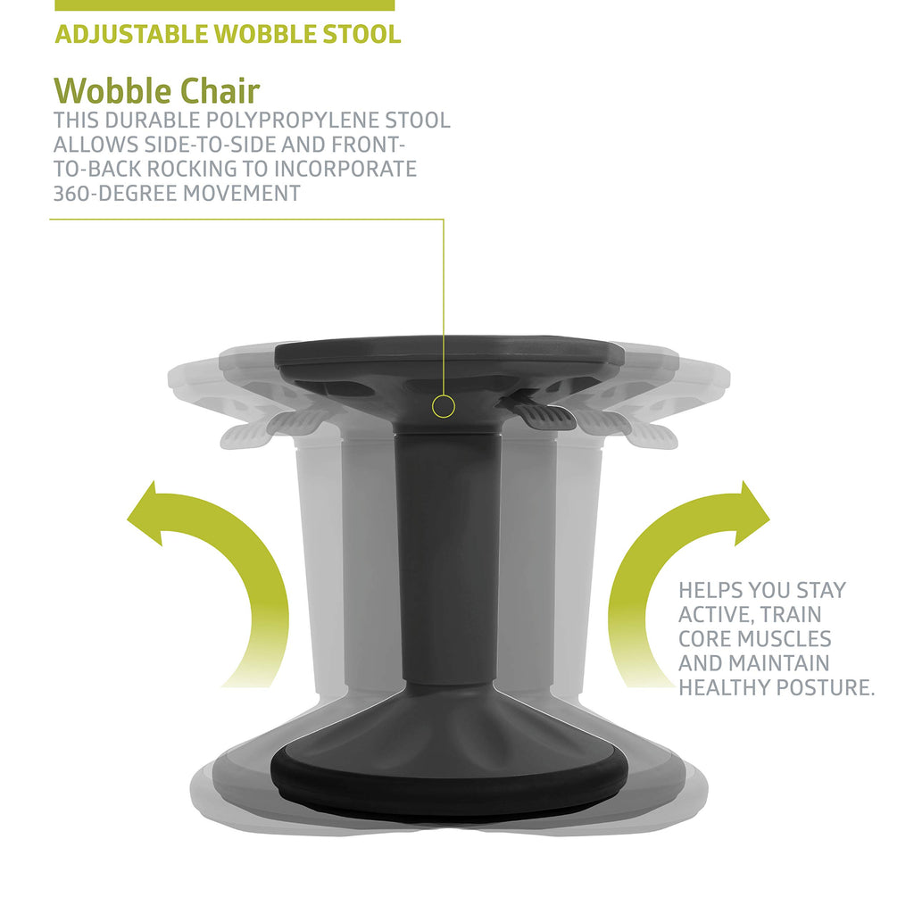 Pearington Sitfree Height Adjustable Wobble Stool, Active Flexible Seating Chair For Kids And Adults - School And Office, Black