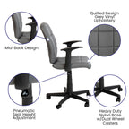 Flash Furniture Clayton Mid Back Swivel Task Chair with Arms - Gray Vinyl Upholstery - Tufted Back and 360?Swivel