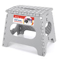 Acstep Folding Step Stool 11'' Foldable Step Stool For Kids And Adults Up To 300 Lbs, Non-Slip Folding Stools With Portable Handle For Bedroom Kitchen, Bathroom Grey