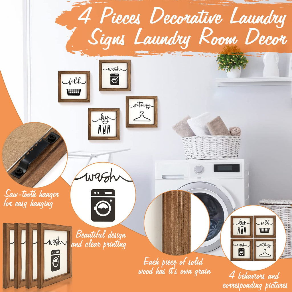 Laundry Room Decor For Wall Farmhouse Laundry Signs Set Of 4 Wash Dry Fold Put Away Rustic Laundry Decor For Laundry Room Shelf