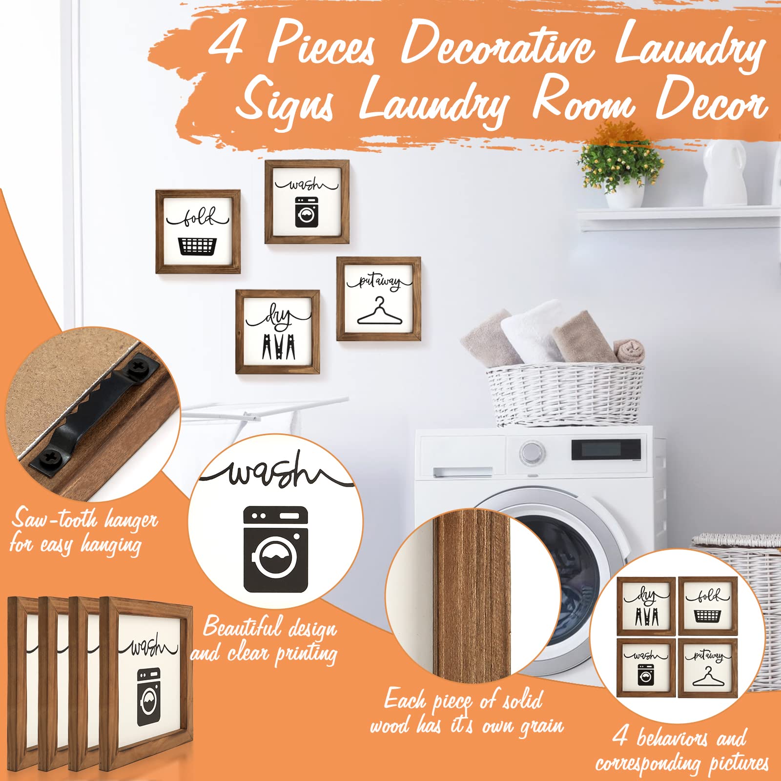 Laundry Room Decor For Wall Farmhouse Laundry Signs Set Of 4 Wash Dry Fold Put Away Rustic Laundry Decor For Laundry Room Shelf