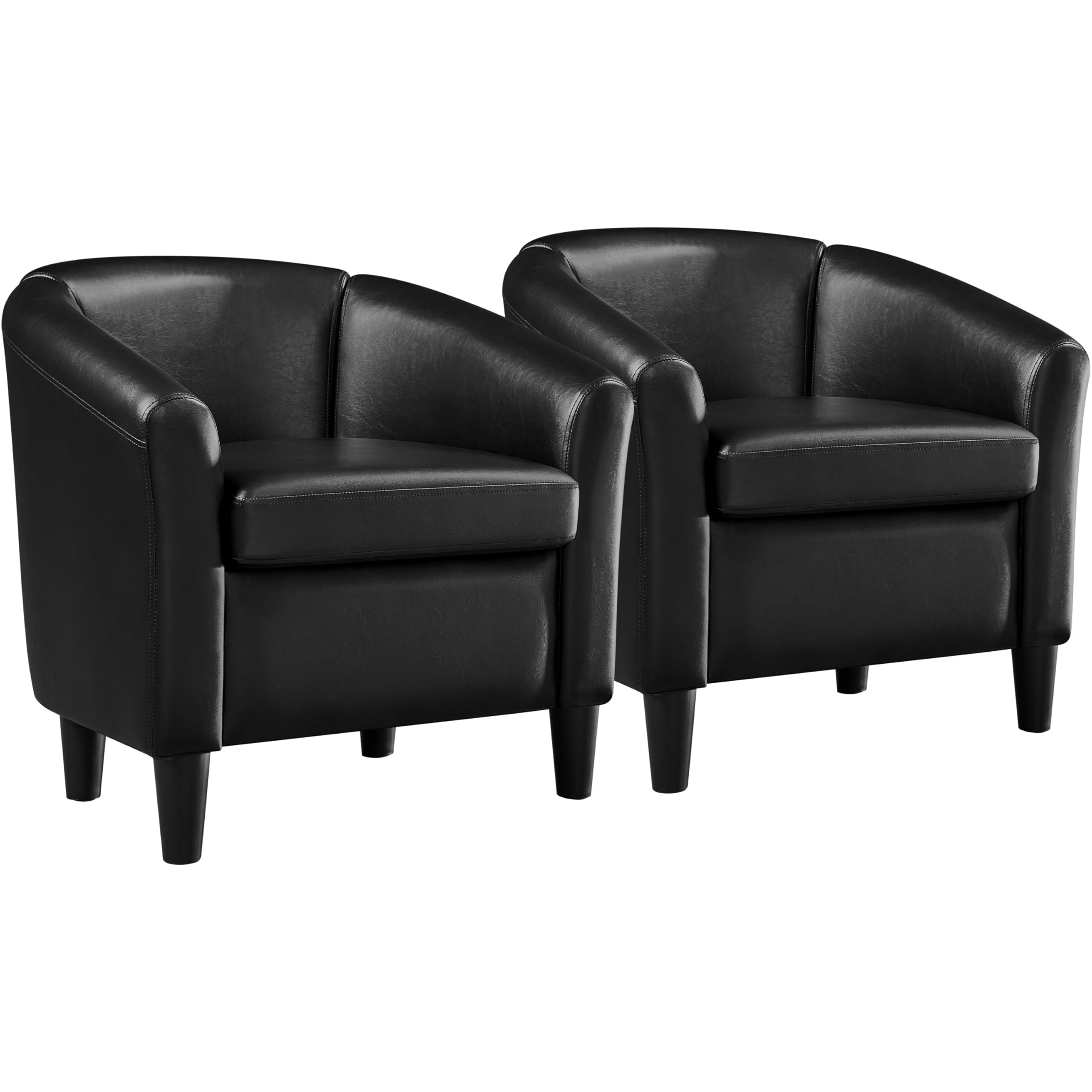 Topeakmart Leather Accent Chair, Modern Faux Leather Barrel Chair, Upholstered Club Armchair With Sturdy Legs For Living Room Be