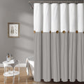 Awellife Farmhouse Shower Curtain For Bathroom Linen And Cotton Woven Fabric Country Rustic Style Shower Curtain Set (White & Grey, 72' L X 72' W)