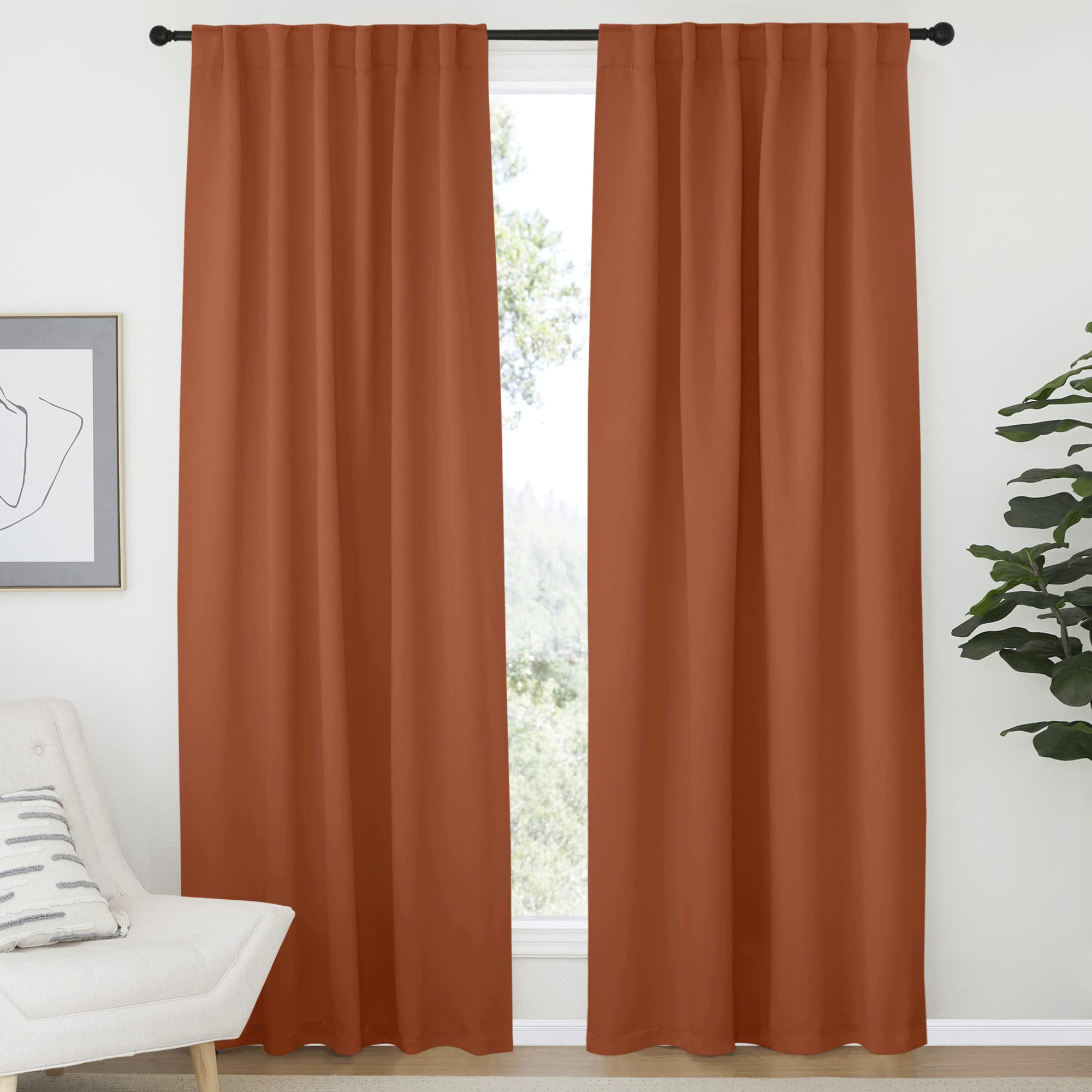 NICETOWN Halloween Living Room Blackout Draperies Curtains - (Burnt Orange Color) W52 x L72, 2 Pieces, Room Darkening Window Bla