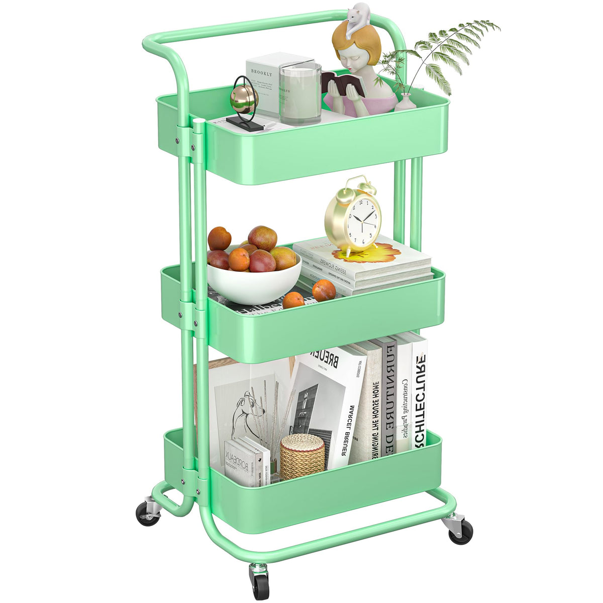 Mzzelry 3-Tier Metal Rolling Cart With Wheels, Utility Storage Cart, Multifunctional Organizer Storage For Kitchen, Bedroom, Off