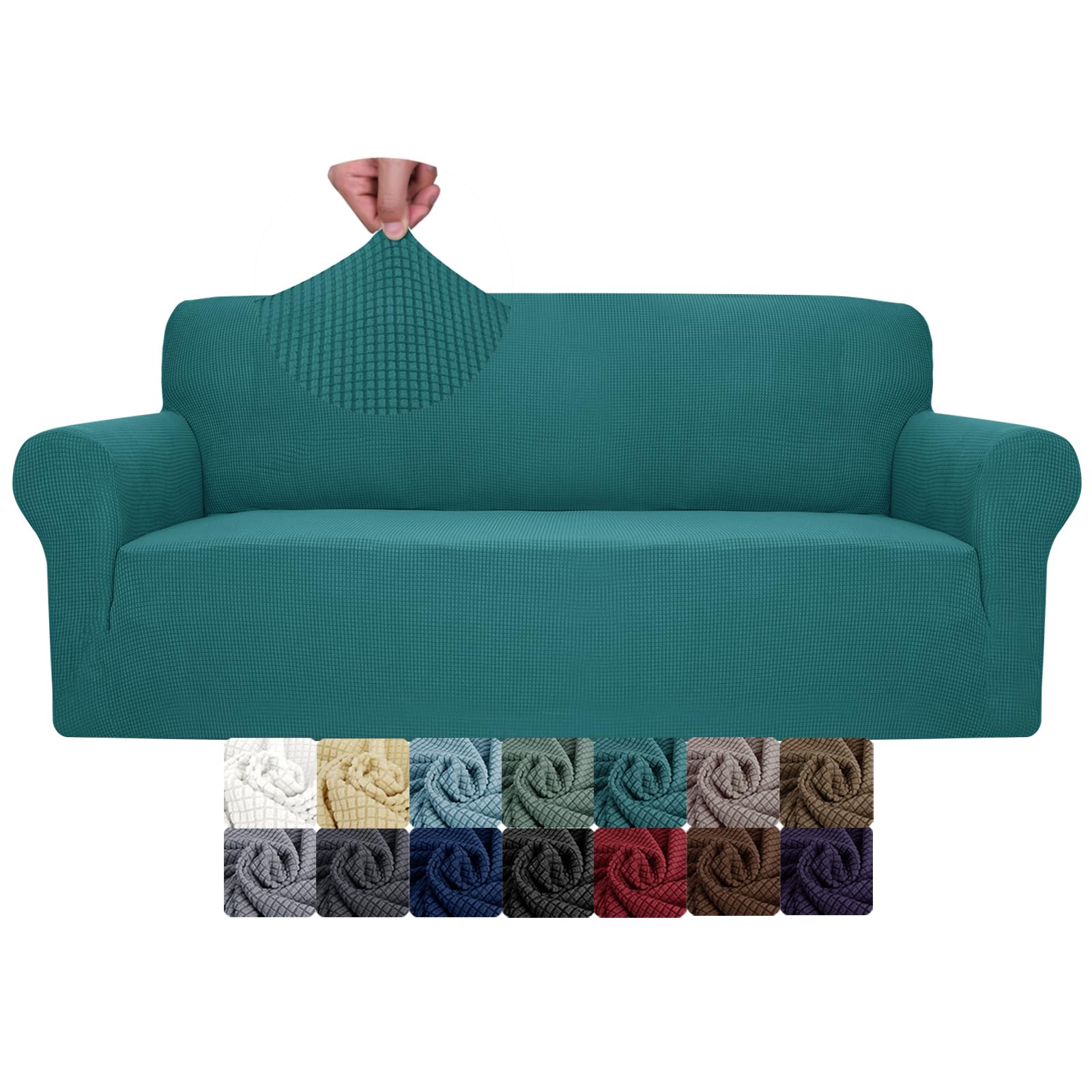 Jiviner High Stretch Couch Covers For 3 Cushion Couch 1-Piece Extra Large Sofa Covers With Elastic Bottom Anti Slip Elastic Sofa Slipcover Furniture Protector For Pets (Xl Sofa, Blakish Green)