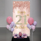 Happy 21St Birthday Door Banner Backdrop Decorations For Women, Pink Rose Gold 21 Birthday Party Door Cover Sign Supplies, 21 Ye