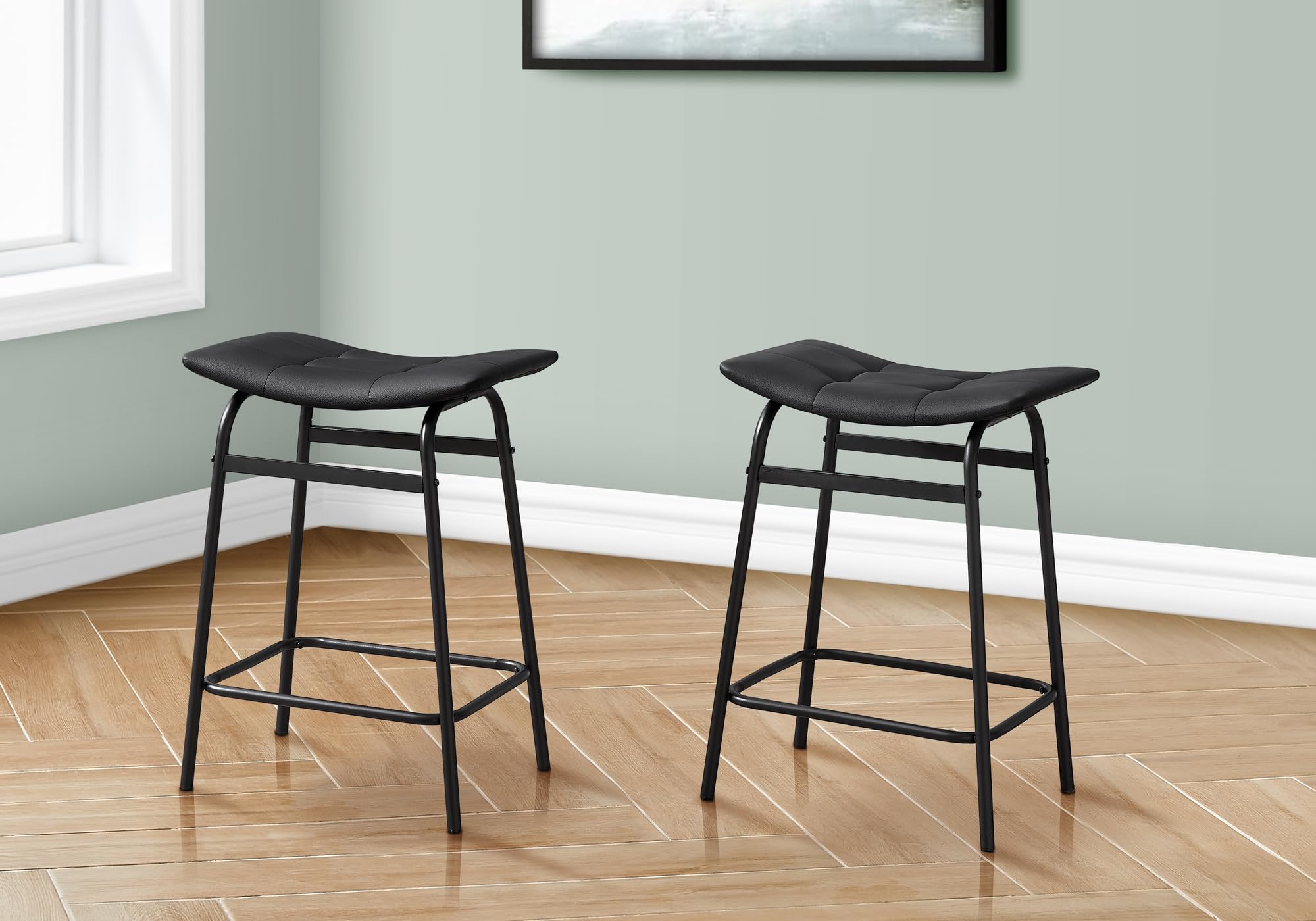 Monarch Specialties I 2384 Counter-Height Barstools, Set of 2, Modern Black Design