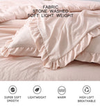 Chezmoi Collection Nora 3-Piece Ruffled Edge Trim Soft Washed Microfiber Comforter Set (Oversized King, Blush)