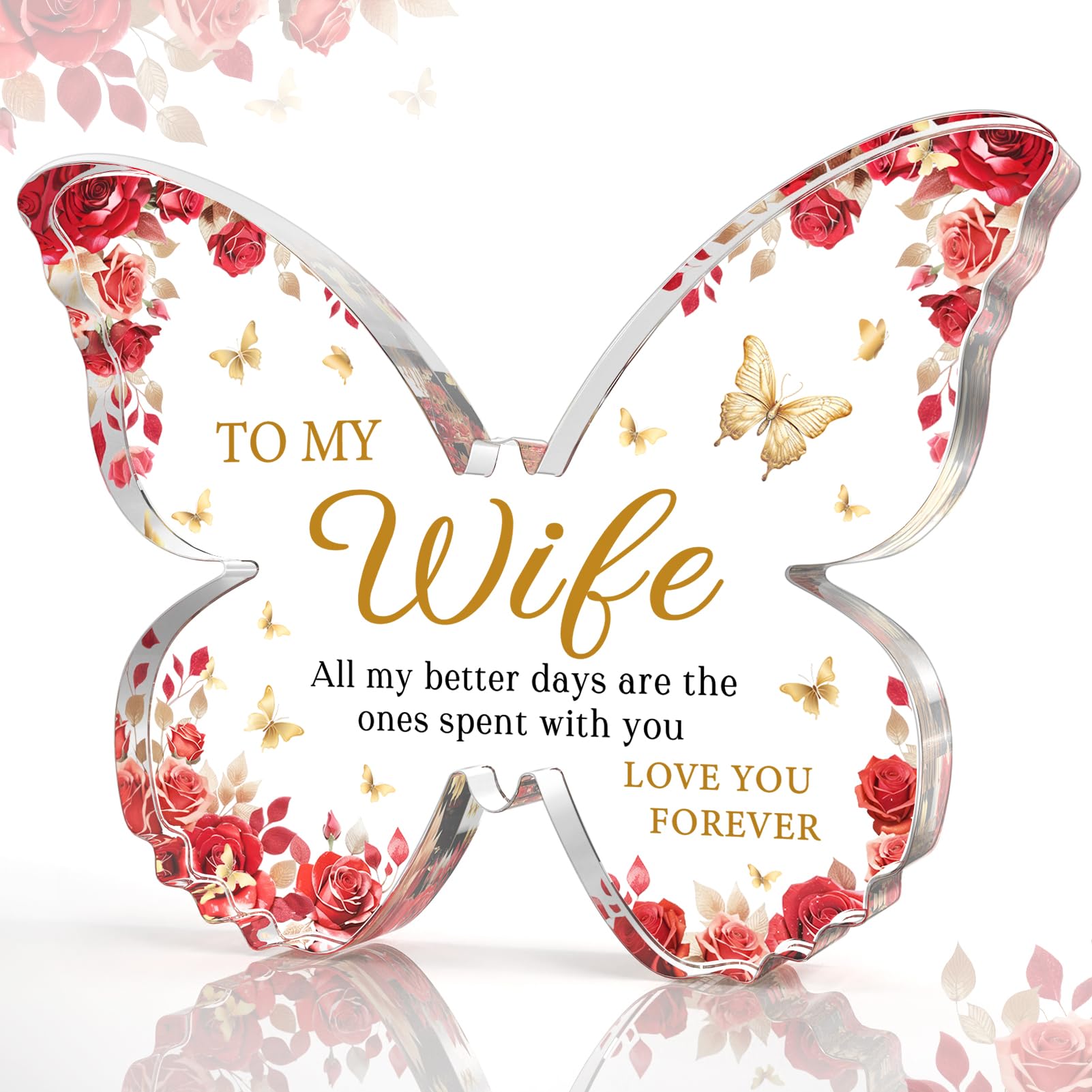 Glydein Romantic Valentines Day Gifts for Wife Her - 5x3.8x0.5 Inch Butterfly Acrylic Plaque Decor - Valentines Anniversary Chri