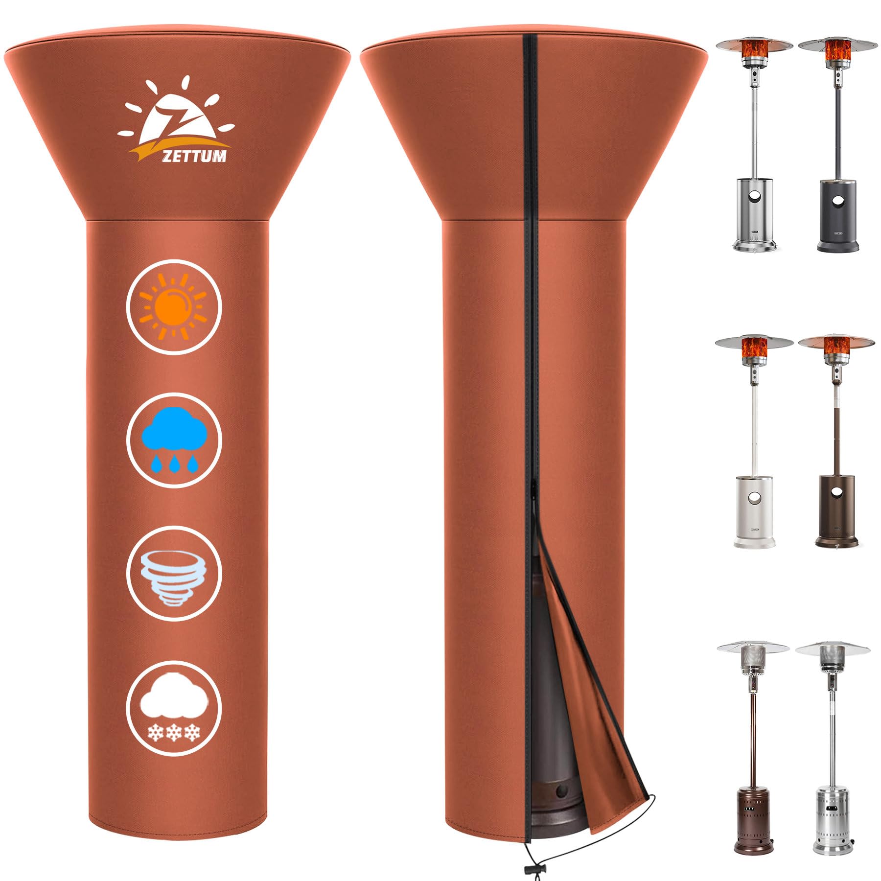Zettum Patio Heater Covers - 600D Outdoor Heater Cover With Zipper Heavy Duty Waterproof, Propane Heat Cover For East Oak, Hampt