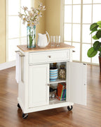 Crosley Furniture Compact Wood Top Small Rolling Cart with Shelves, Microwave Stand with Towel Rack, White