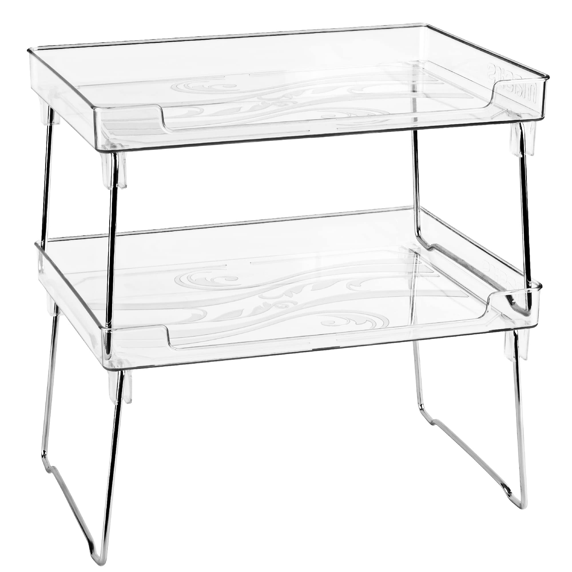 Masirs Clear Stackable Shelf, Easily Organize Your Kitchen Counter and Cabinet Shelves While Creating Extra Storage Space with T