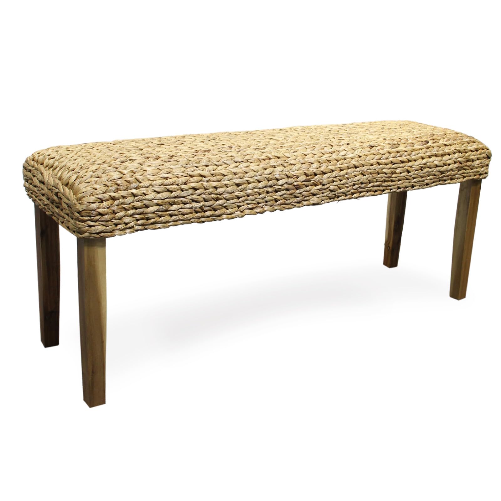 Av Connect Acacia Solid Wood Bench With Woven Water Hyacinth Seat, Entryway Bench, Wicker Benches Indoor For Hallway, End Of Bed