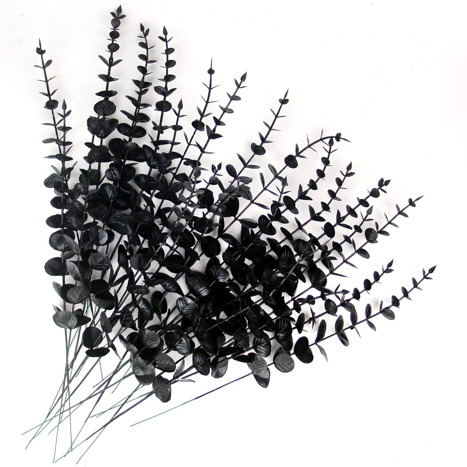 Tinsow Black Artificial Eucalyptus Stem Bulk Halloween Faux Eucalyptuses Wedding Bouquet Centerpiece Home Decor (65, Black)