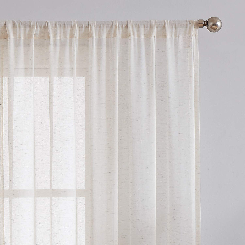 Fmfunctex Linen Sheer Curtains For Bedroom, Beige Curtains 54 Inch Length For Living Room, Natural Flax Blend Window Draperies F