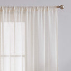 Fmfunctex Linen Sheer Curtains For Bedroom, Beige Curtains 54 Inch Length For Living Room, Natural Flax Blend Window Draperies F