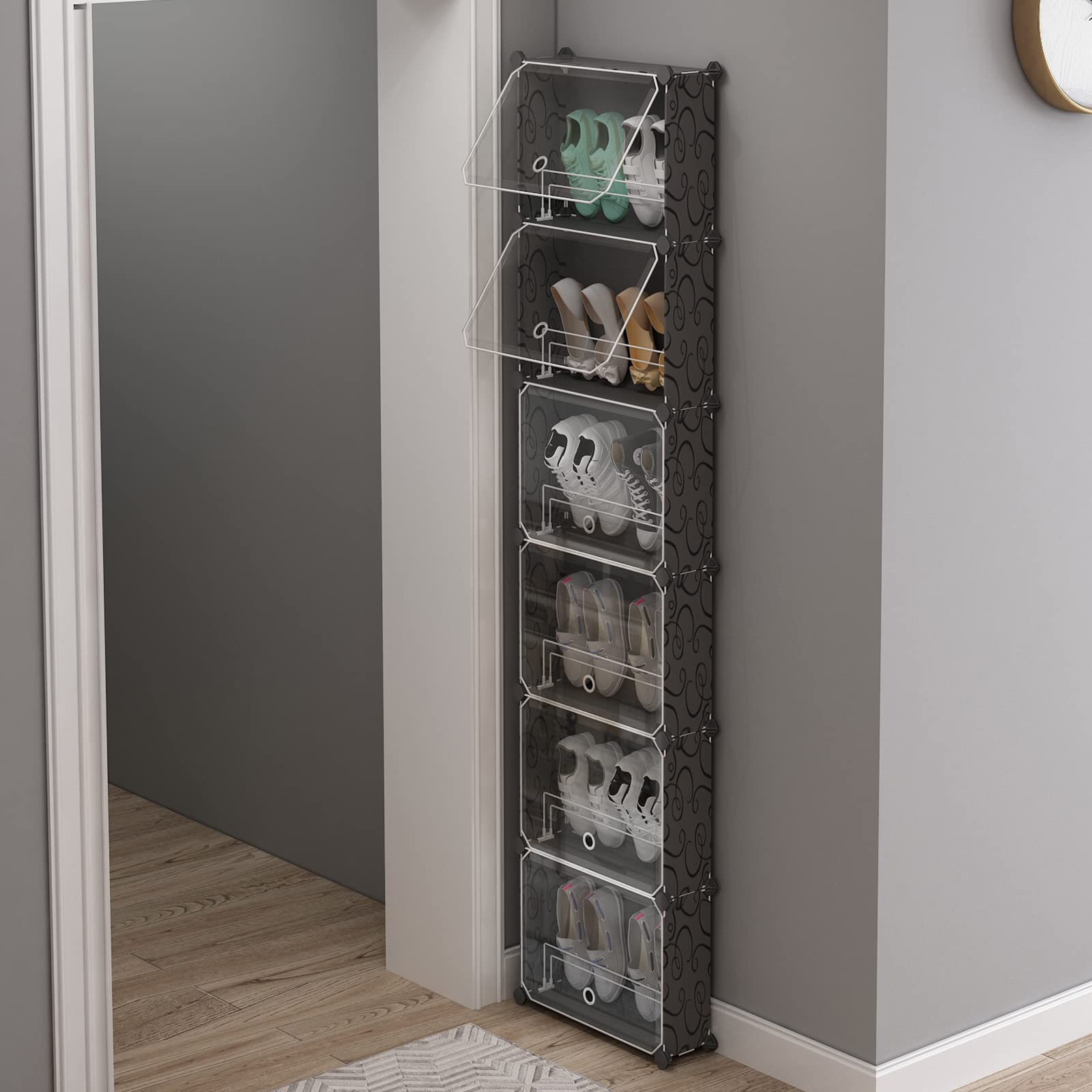 MAGINELS 6 Tier Shoe Rack Organizer with Cover, Slim Shoe Storage Cabinet, Behind The Door, Narrow Shoe Shelf for Closet, entryw
