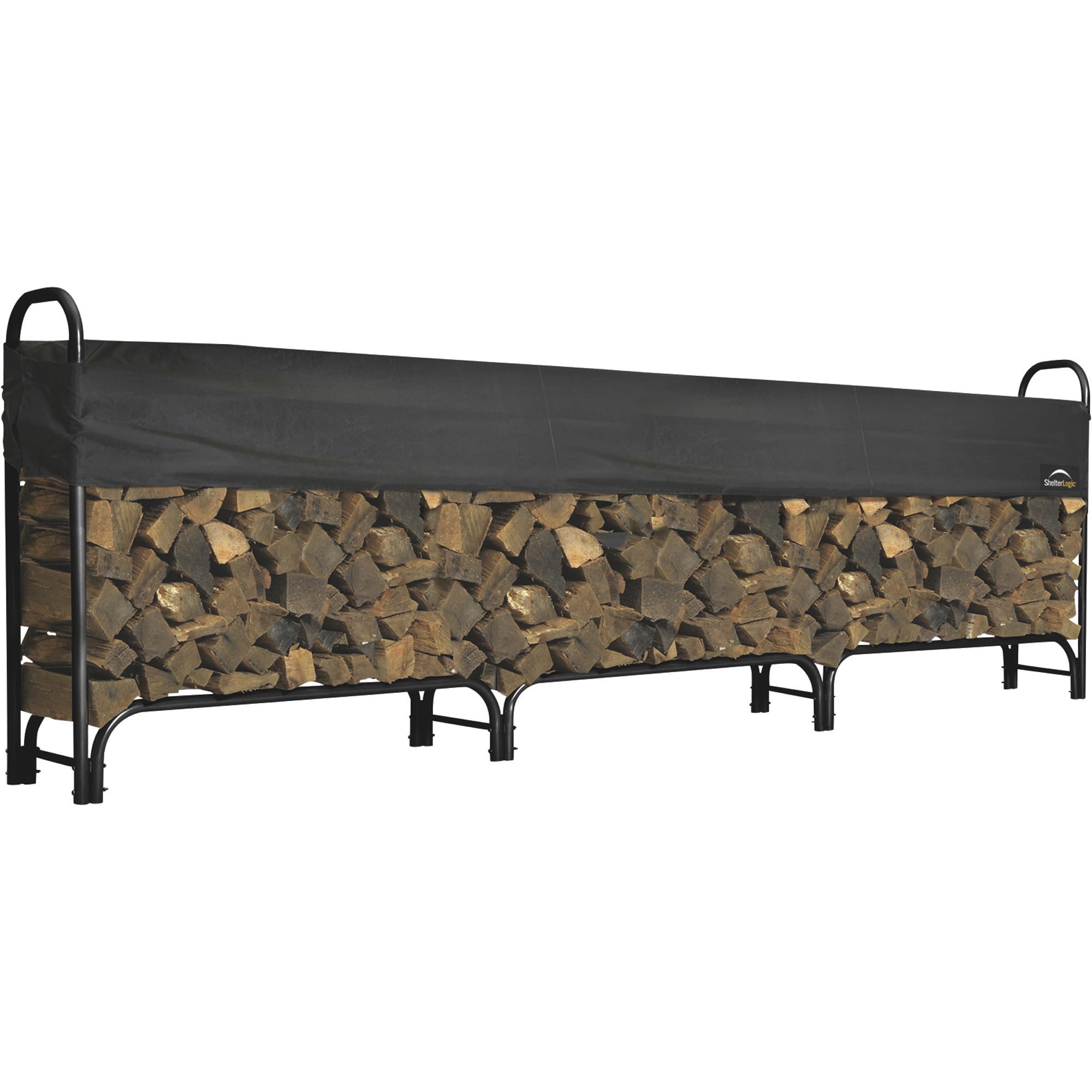 Shelterlogic 12' Adjustable Heavy Duty Outdoor Firewood Rack With Steel Frame Construction And Water-Resistant Cover