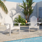 Lue Bona Adirondack Chairs Set Of 2, White Poly Adirondack Chairs With Cup Holder, 300Lbs Modern Adirondack Chair Weather Resistant, Outdoor Patio Chair For Fire Pit, Patio, Law, Balcony, Backyard