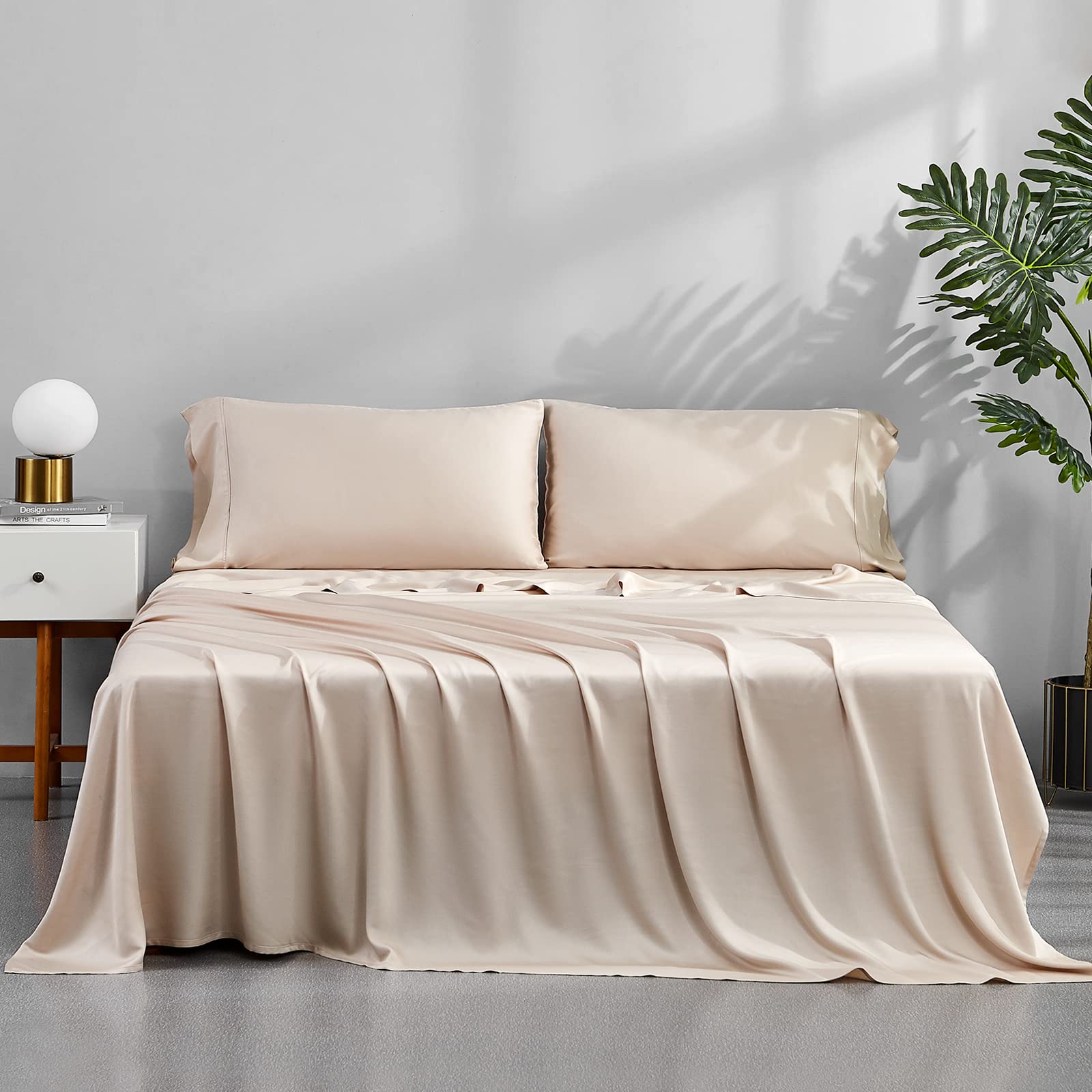 Accuratex Cooling Sheets Twin Size Sand - 100% Viscose Made From Bamboo, Luxury Hotel Sheet Set For Twin Size Bed, Super Soft Br