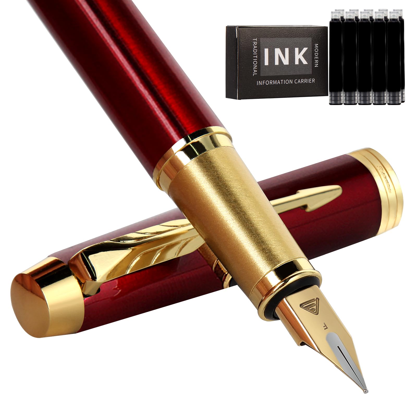 Zalantan Fountain Pen, Luxury Pens,Fine Point Smooth Writing Pens For Journaling Fancy Pens With Gift Case 10 Black Ink Cartridg