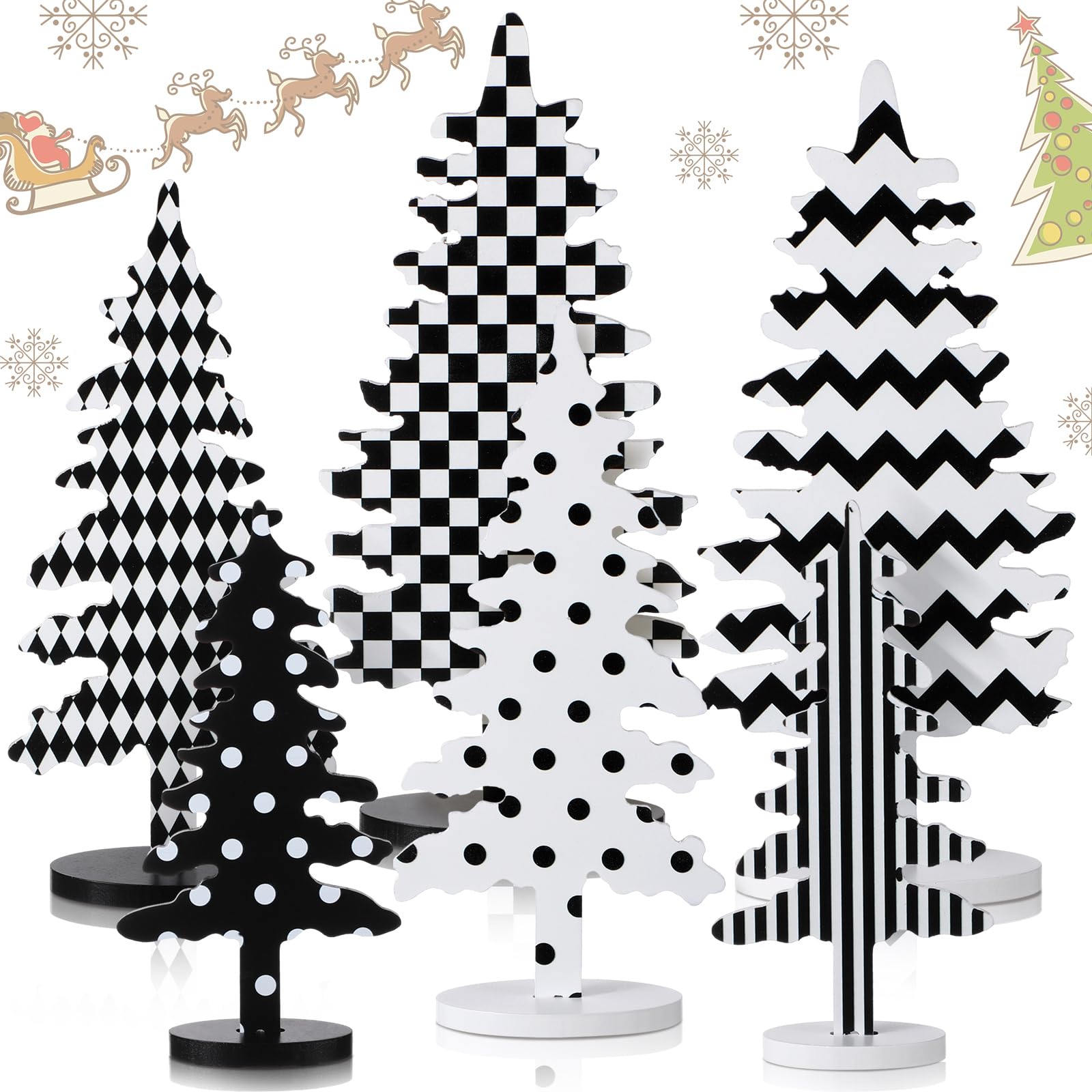 6 Pieces Wood Christmas Tree Sign Decor Farmhouse Christmas Decorative Freestanding Trees Christmas Tiered Tray Decor Tabletop C